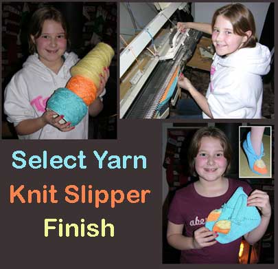 Photo of our Little Knitter enjoying the creative process of knitting her slippers 