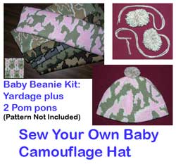 Baby Beanie Camouflage knit fabric and pom pons to sew your own baby hat