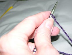 Figure 1: Hold the needle with the stitches just cast on with the left hand
