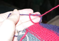 Figure 4 Shows how the yarn is twisted before pulling the yarn ends are pulled in the opposite directions to snug the knot