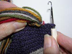 Using a large Latch Tool or Crochet Hook, poke the tool through the scarf edge