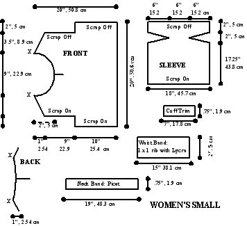 The Garment Shape : Sideway Knit Top Sizing Diagram 