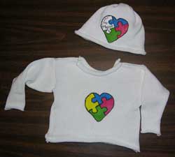 knit cotton Baby sweater and cap with handpainted Autism Heart Puzzle