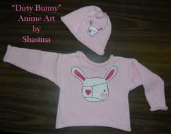 Dirty Bunny Cotton Pullover and Cap set with one of a kind Anime Art painted on it.
