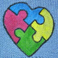  Autism heart puzzle handpainted on a knit scarf 