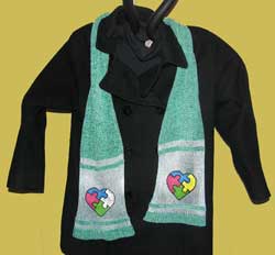 Knit Rayon Chenille Scarf featuring hand painted Autism Heart Piuzzle