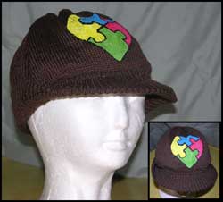 Cotton knit Visor Cap with handpainted Autism Heart Puzzle